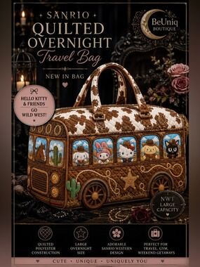 Sanrio Hello Kitty And Friends Quilted Western Overnight Travel Bag NWT